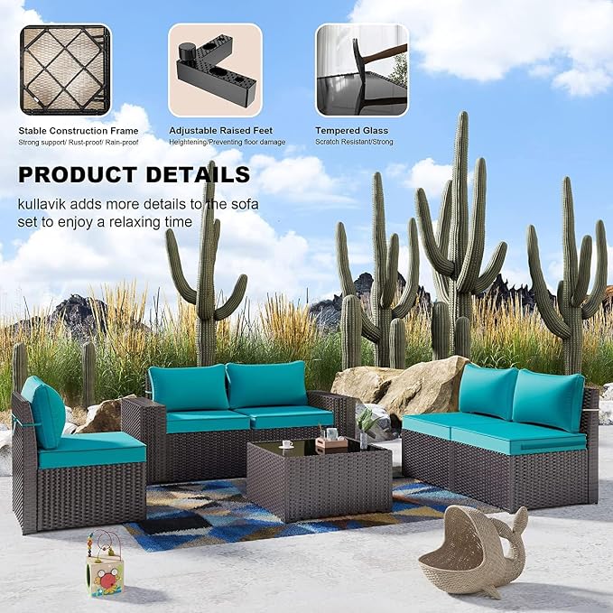 Kullavik 12 Pieces Outdoor Patio Furniture Set PE Wicker Rattan Sectional Sofa - Image 5