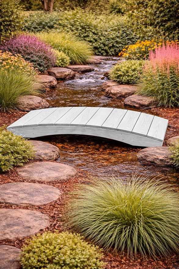 4 FT White Amish Made Pinewood Heavy Duty Garden Bridge - Image 4