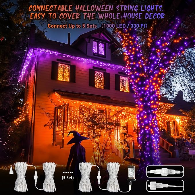 JMEXSUSS Halloween Decoration Lights, 200 LED Orange Purple Halloween Lights - Image 3