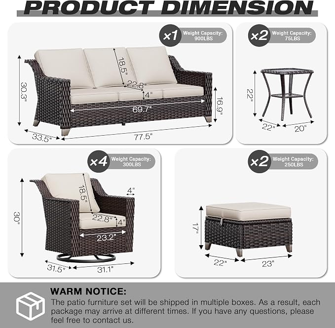 Joyside Wicker Patio Furniture Sets, 9 Pieces Upgraded Large Size Outdoor - Image 2