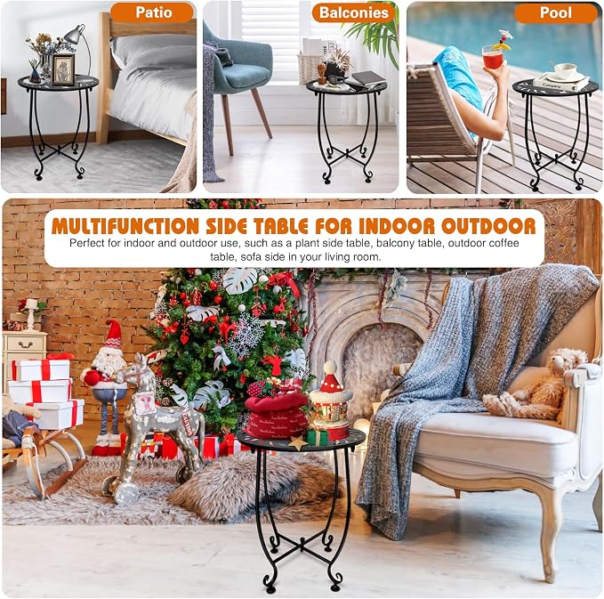 Outdoor Side Table for Small Spaces, Versatile 14 Inch Round Metal End Table - Image 5