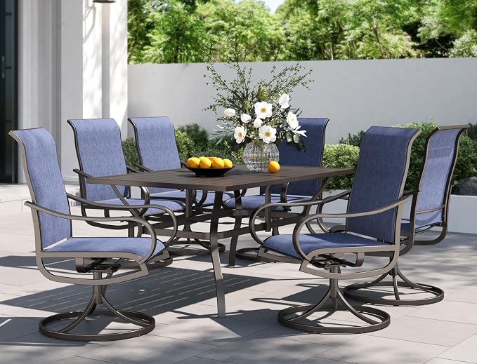 PHI VILLA 7 Piece Outdoor Patio Dining Set, Large Metal Table and 6 Swivel by PHIVILLAThepioneerofcomfortablehouseholdsupplies
