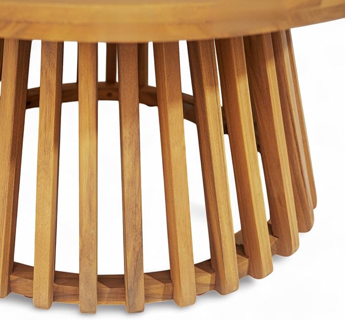 Merax Patio Outdoor Acacia Wood Round Coffee Table - Image 6
