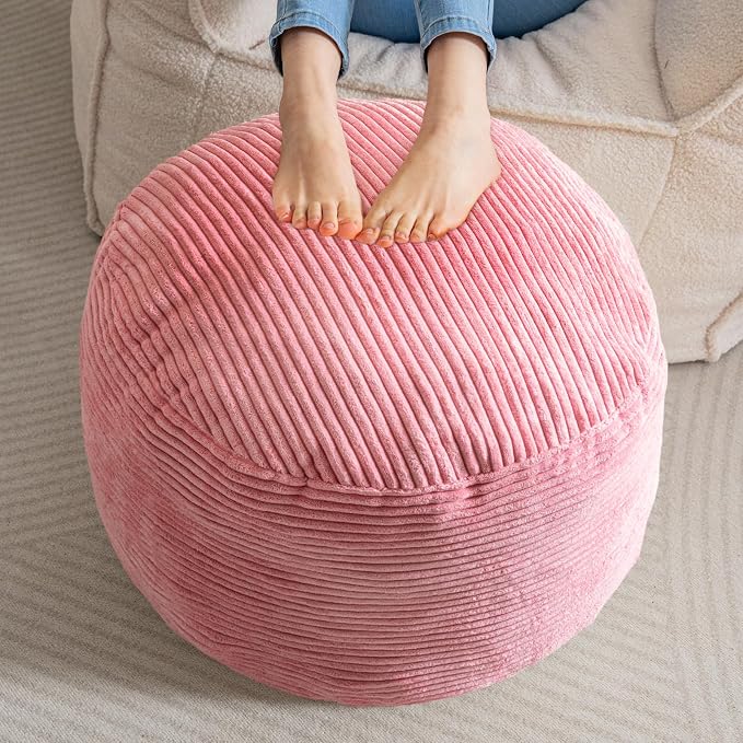 HIGOGOGO Round Stuffed Pouf Ottoman, Corduroy Poufs by HIGOGOGO