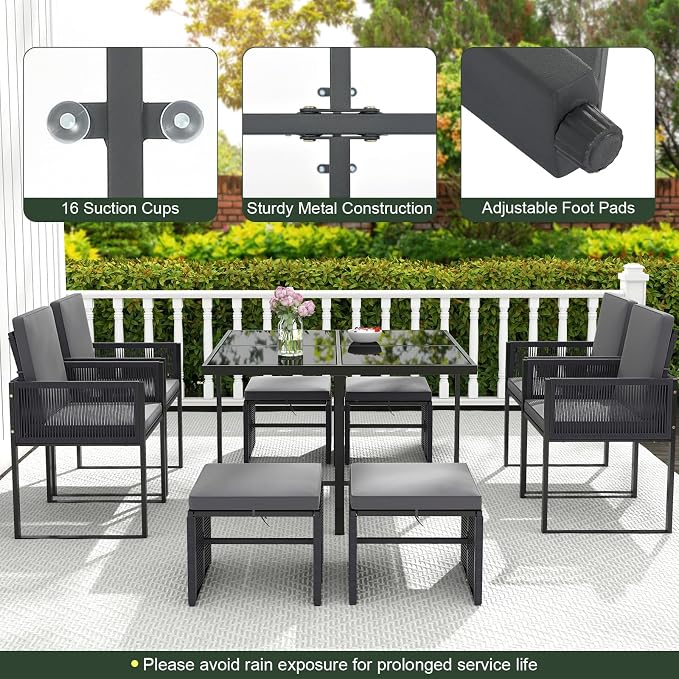 Tangkula 9 Pieces Patio Dining Set, Outdoor Space-Saving Furniture Set - Image 8