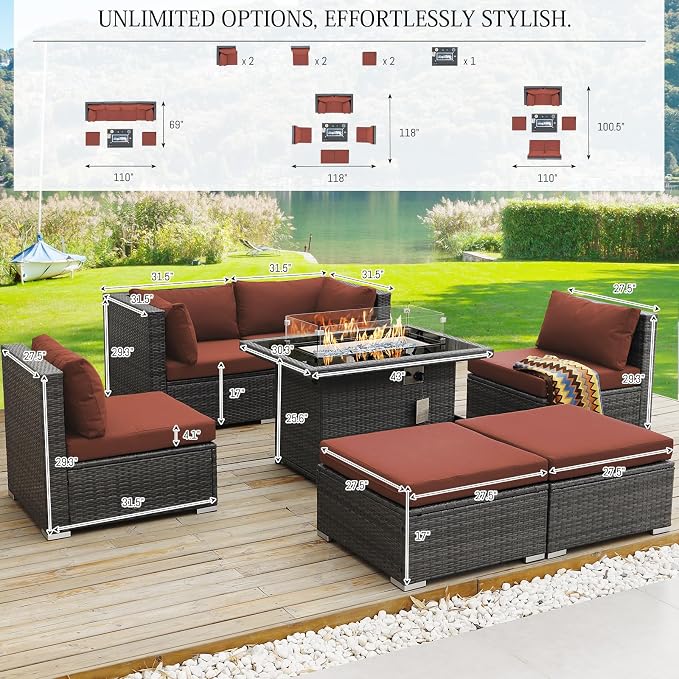 BULEXYARD 7 Piece High Back Outdoor Sectional Set - Image 6