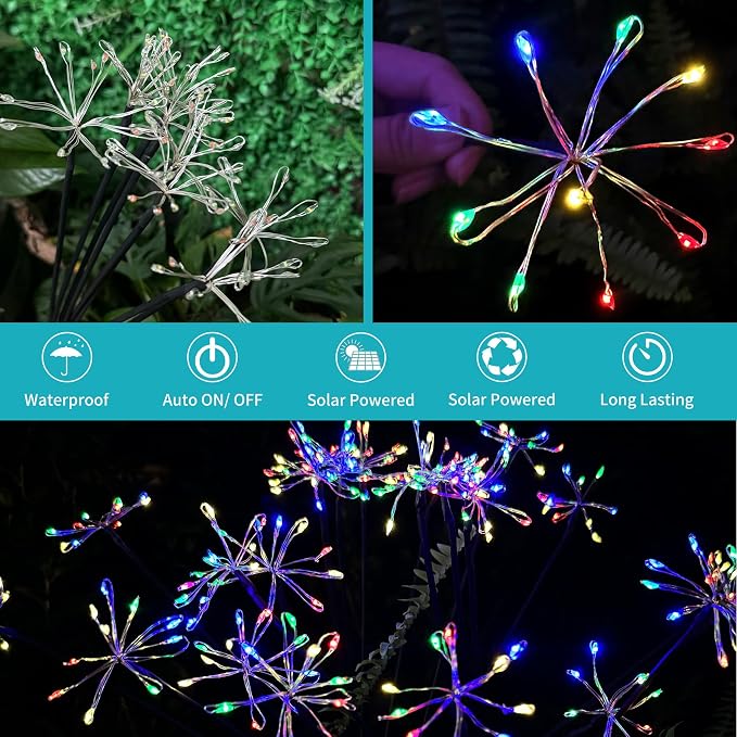 JJGoo Solar Garden Lights, New Upgraded 2 Pack Solar Swaying Starburst Light - Image 4