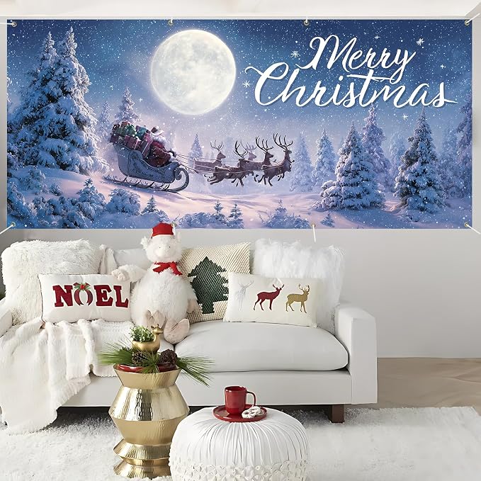 Merry Christmas Santa Sleigh Garage Door Decorations 6x13FT, Flying Reindeer - Image 5