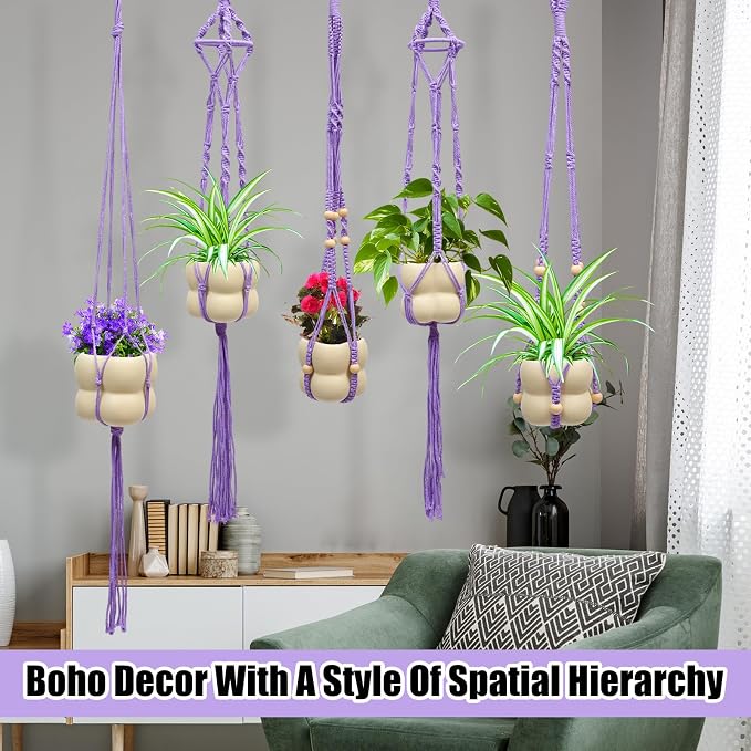 Hoteam 12 Pcs Macrame Plant Hangers Macrame Hanging Planters - Image 6