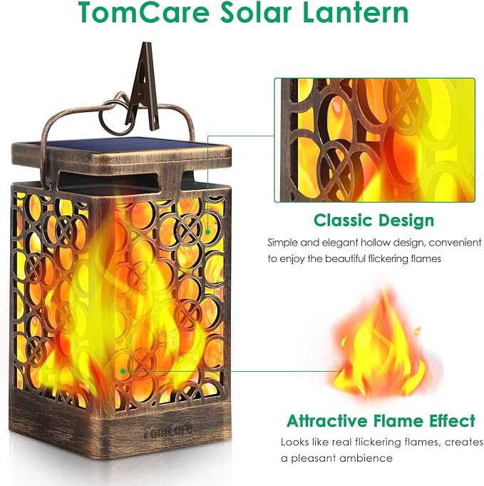 TomCare Solar Lights Upgraded Solar Lantern Flickering Flame Outdoor Hanging - Image 2