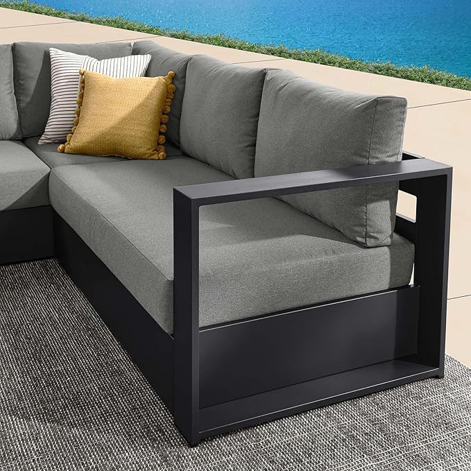 Modway Tahoe Aluminum 3-Piece Outdoor Patio Furniture Gray Charcoal, Modular - Image 8