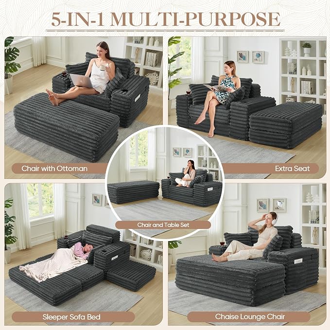 5-In-1 Oversized Chaise Lounge Chair Indoor - Image 5