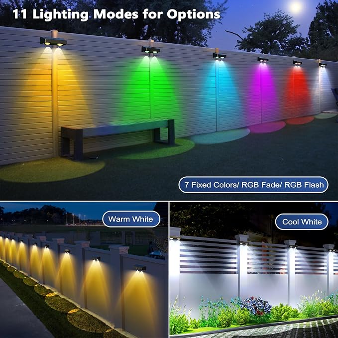 Brizled 12 Pack Solar Fence Lights, RGB + Warm White + Cool White Outdoor Solar - Image 3