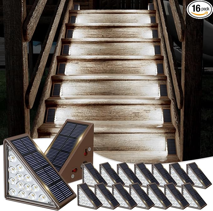 Solar Step Lights for Outside, 16 Pack Solar Stair Lights Outdoor Waterproof by JOFIOS