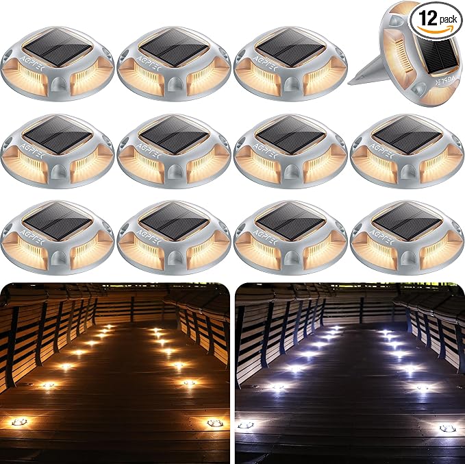 AGPTEK Solar Driveway Lights 12 Pack, 2 Colors in 1 Outdoor Solar Deck Dock by AGPTEK