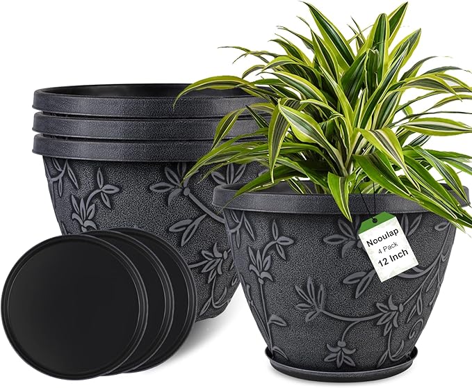 4 Pack 12 Inch Large Flower Pots by Nooulap