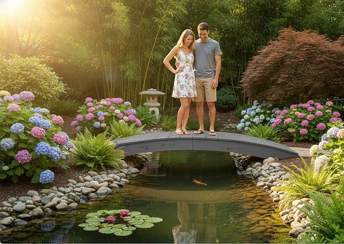 8 FT Grey Amish Made Pinewood Heavy Duty Garden Bridge - Image 4