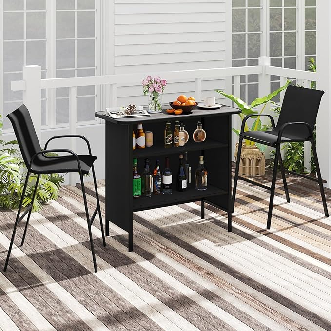 Tangkula 3 Piece Outdoor Bar Set, Patio Bar Height Table & Armchairs - Image 3