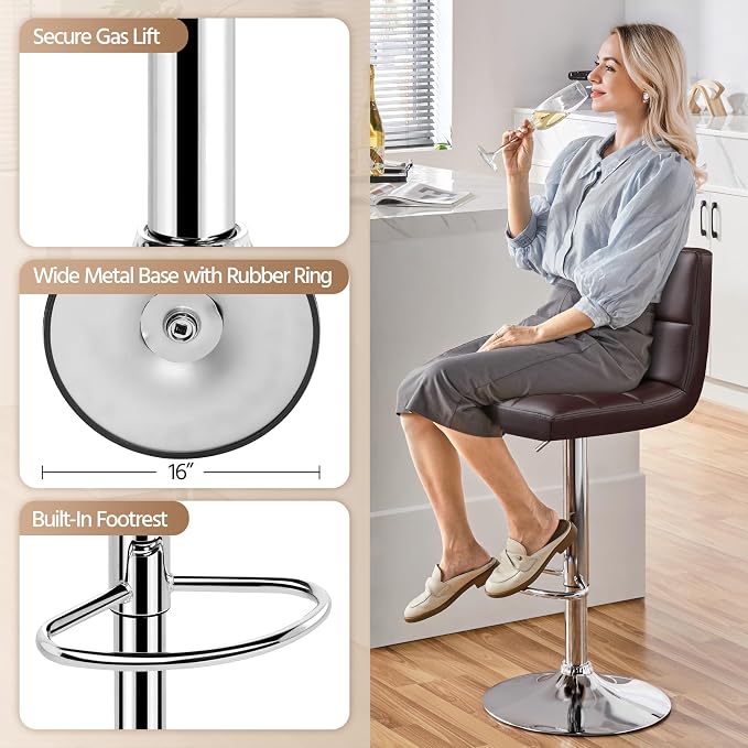 Yaheetech Bar Stools Set of 2, Adjustable PU Leather Swivel Barstools, Modern - Image 9