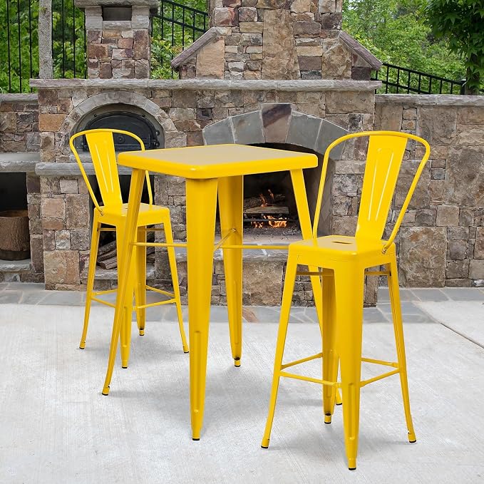Flash Furniture Commercial Grade 23.75" Square Yellow Metal Indoor-Outdoor Bar - Image 2