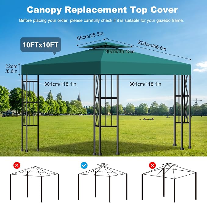 10x10 Canopy Replacement Top Cover Canopy Top Replacement Double Layer Vented - Image 2