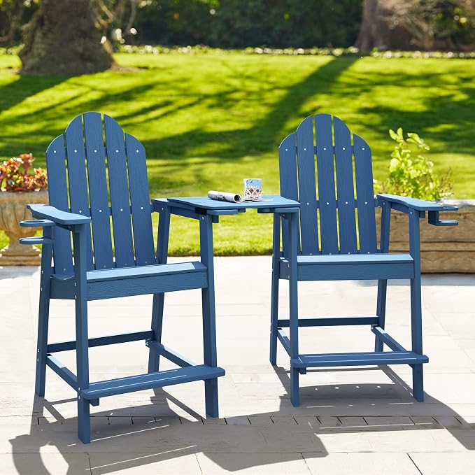 LUE BONA Tall Adirondack Chair Set of 2, All Weather HDPS Bar Height Adirondack by LUEBONA