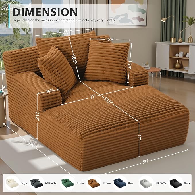 50 Inches Chaise Lounge Indoor, Oversized Chaise Lounge Chair - Image 2