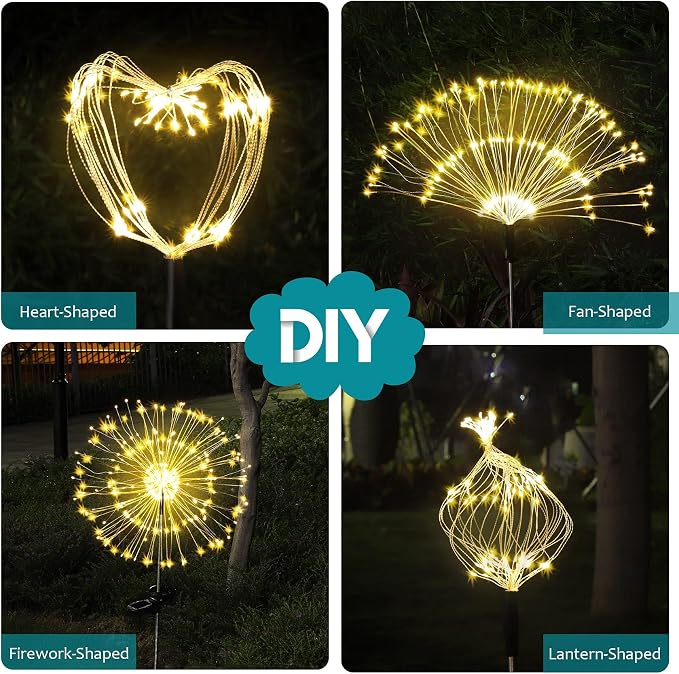 JJGoo Solar Firework Lights, 2 Pack 135 LEDs 2 Lighting Modes Solar Garden - Image 7