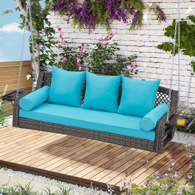 3 Seat Porch Swing, Wicker Patio Swing by YALISSEY