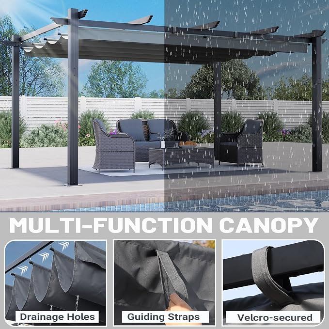 MELLCOM Retractable Pergola 12x16 Ft, Outdoor Aluminum Shelter - Image 3