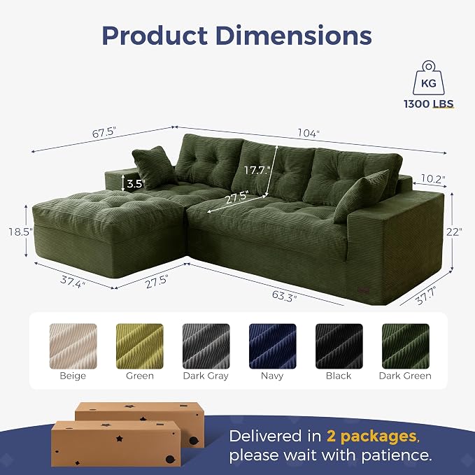 MAXYOYO 104" L Shaped Modular Sectional Sofa - Image 2