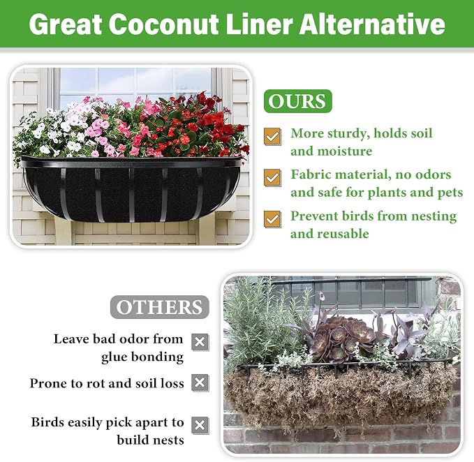 Riare 6 Pack 30 Inch Black Felt Window Box Liners- Fabric Trough Planter Basket - Image 4