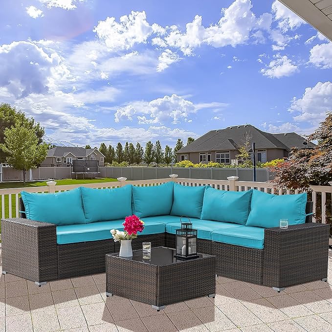 Kullavik Outdoor Patio Furniture Set 6 Pieces Sectional Rattan Sofa Set Brown - Image 8