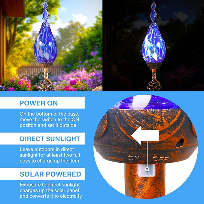 Solar Garden Lights Outdoor, Decorative LED Flame Garden Stakes, Hand Blown - Image 3