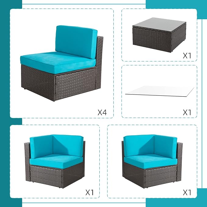 Shintenchi 7 Pieces Patio Furniture Sets Outdoor All-Weather Sectional Patio - Image 5