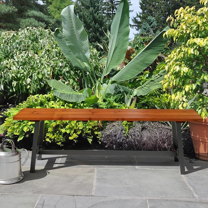 VINGLI Outdoor Wooden Bench, 45” 2-Person Backless Dining Bench, Weatherproof - Image 2