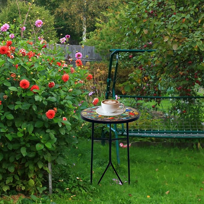 Mosaic Hummingbird Outdoor Side Tea Table, Glass Plant Tables Indoor Decorative - Image 6