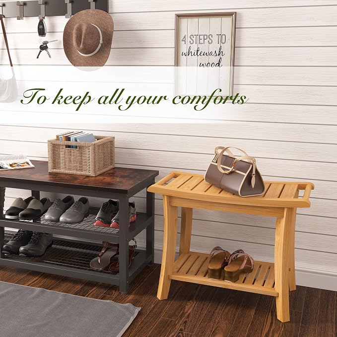 Bamboo Shower Bench Inside Shower Stool - Image 7