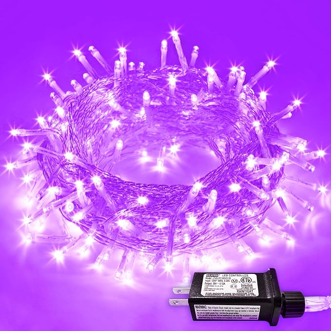 JMEXSUSS Purple Christmas Lights Indoor Outdoor Clear Wire, 66ft 200 LED Purple by JMEXSUSS
