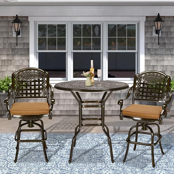 VIVIJASON 3-Piece Outdoor Swivel Bar Stools Set, All Weather Cast Aluminum - Image 7