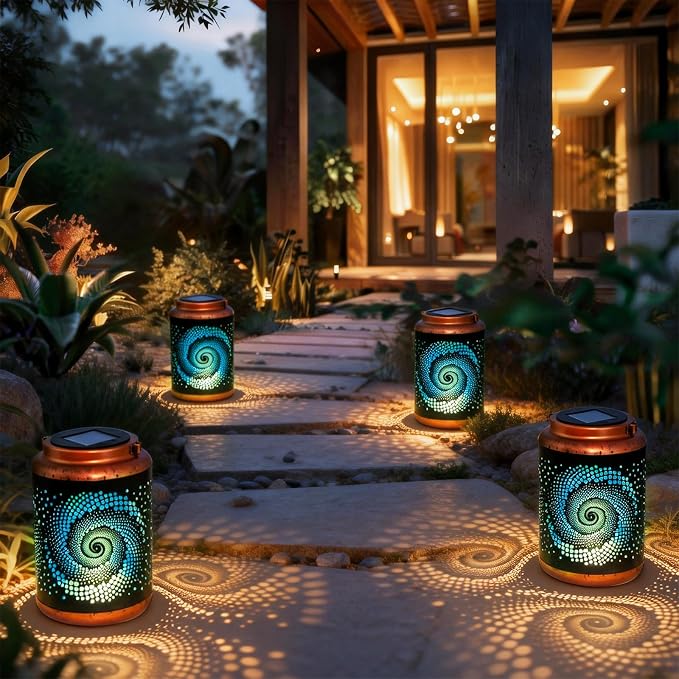 4 Pack Solar Lanterns Outdoor Hanging Metal Waterproof LED Lantern - Image 6