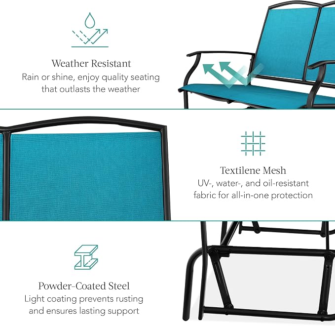 Best Choice Products 2-Person Outdoor Patio Swing Glider Steel Bench Loveseat - Image 5