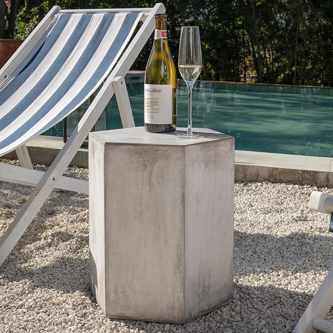 COSIEST Concrete Accent Table, Hexagon Patio Side Table 14.5''Wx16''H, Modular by COSIEST