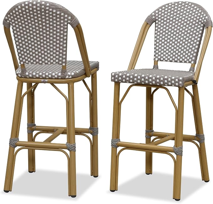 PURPLE LEAF French Bar Stools Set of 2 Bamboo Print Finish Outdoor Bar Stools by PURPLELEAF