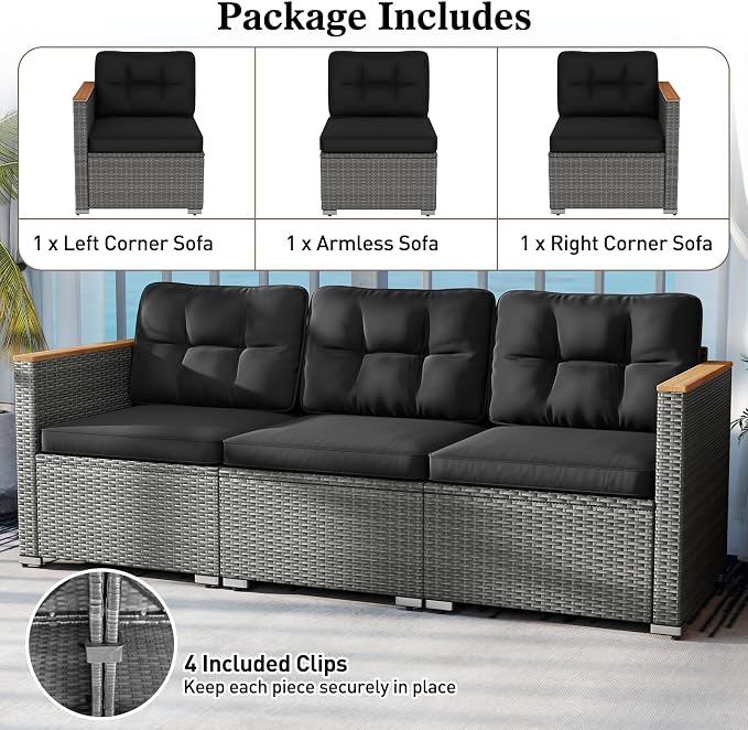 Tangkula 3-Seat Patio Wicker Couch Sofa, Outdoor 3 Seater Rattan Furniture Set - Image 9