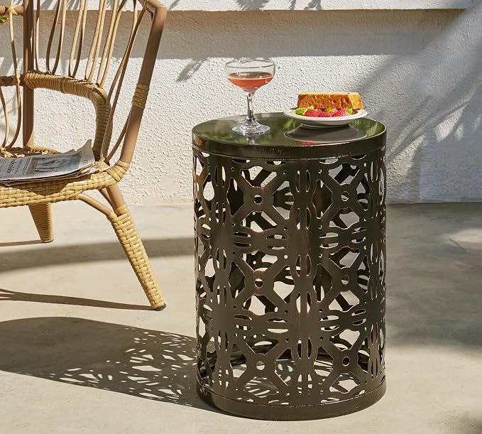 HFHOME Set of 3 Metal Outdoor Side Table, Nesting Round Coffee Table - Image 8