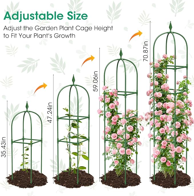 2 Pack Garden Obelisk Trellis for Climbing Plants, Tower Potted Cages for - Image 2