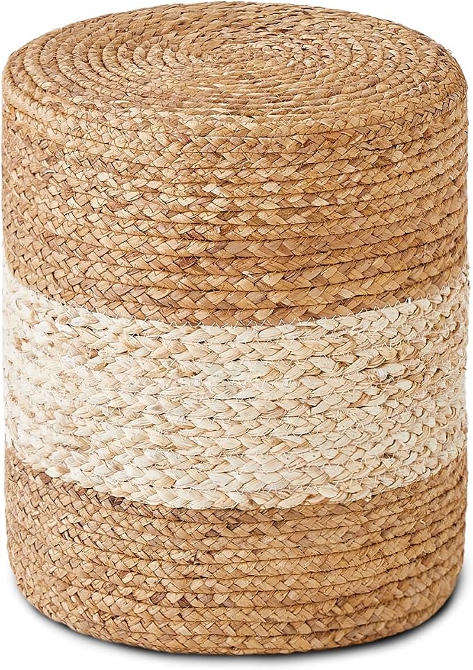 Wimarsbon Foot Stool Ottoman Round Natural Seagrass Footrest Stool Hand-Woven by Wimarsbon