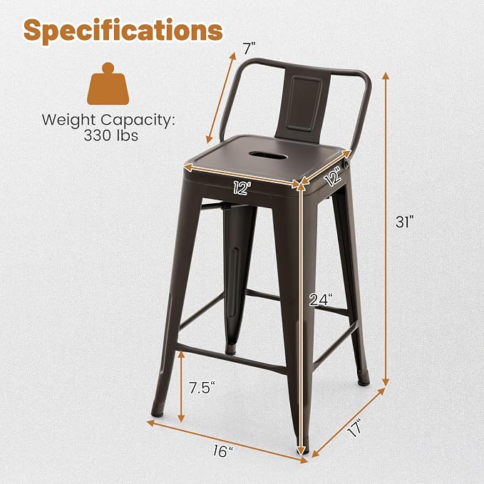 COSTWAY Metal Bar Stools Set of 4, - Image 3