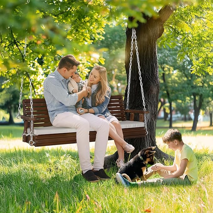 VINGLI Wooden Porch Swing, Heavy Duty 880 LBS Hanging Patio Bench - Image 6